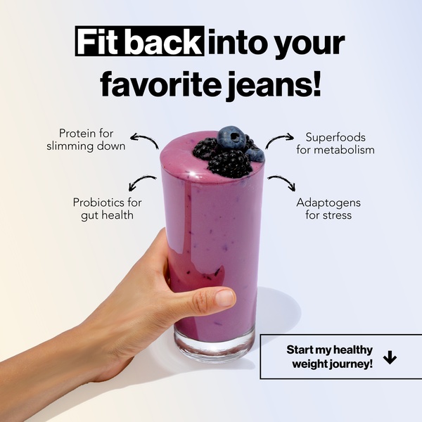 A clean, minimalist 1:1 image featuring a protein smoothie with clear callouts highlighting individual health benefits.